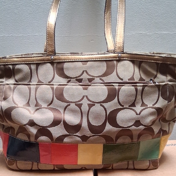 Coach Signature Tote with Multicolor Patchwork